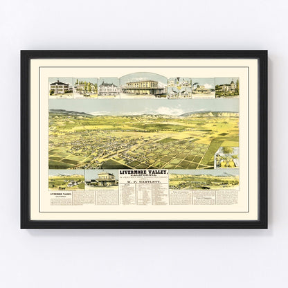 Vintage Map of Livermore Valley, California 1889