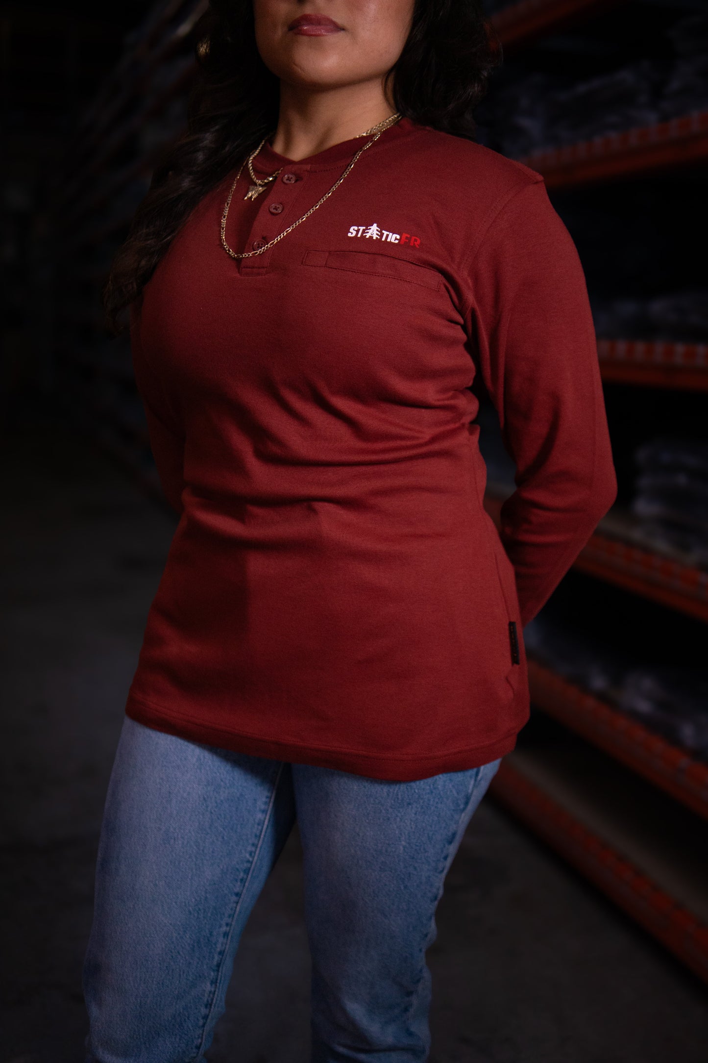Women's FR 3-Button Henley - Wine Red