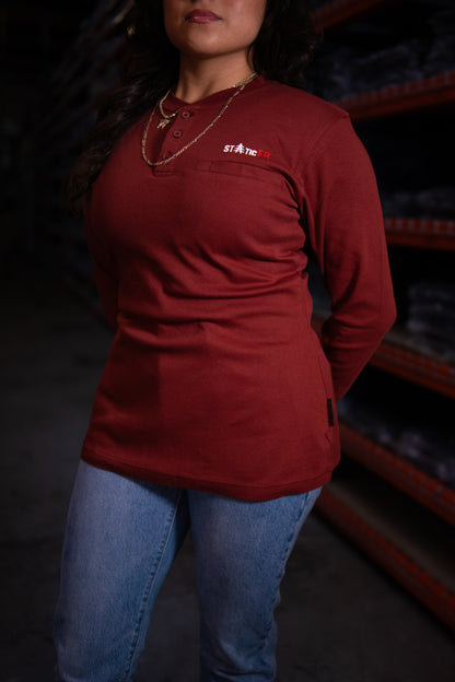 Women's FR 3-Button Henley - Wine Red