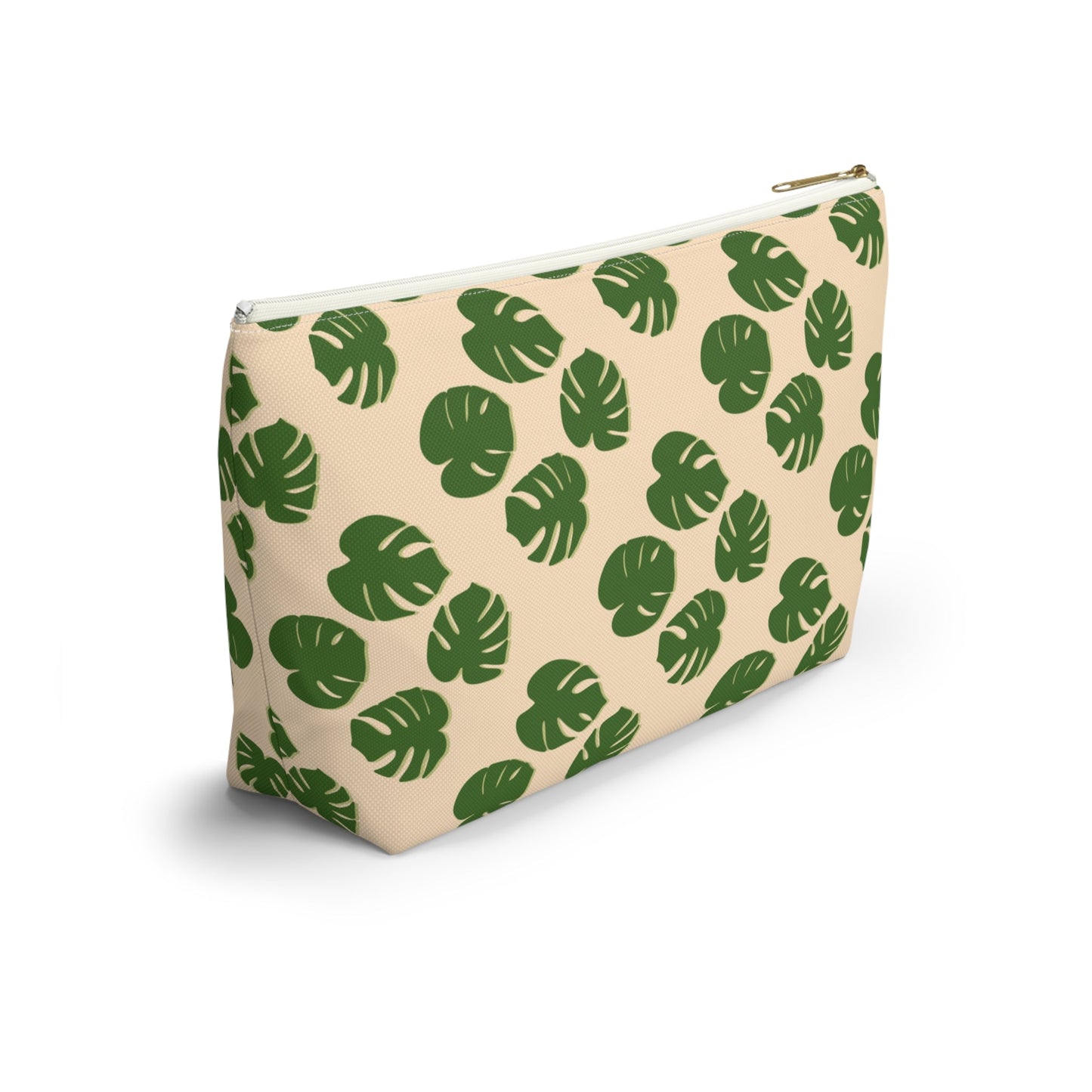 Monstera Pattern Accessory Pouch – Zippered Catch-All With T-Bottom