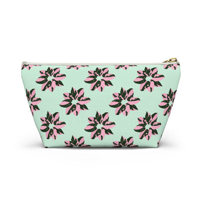 Pink Princess Philodendron Pattern Accessory Pouch – Zippered Catch-All With T-Bottom