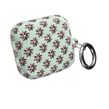 Pink Princess Philodendron Pattern Earbud Case – Slim Protective Cover With Carabiner