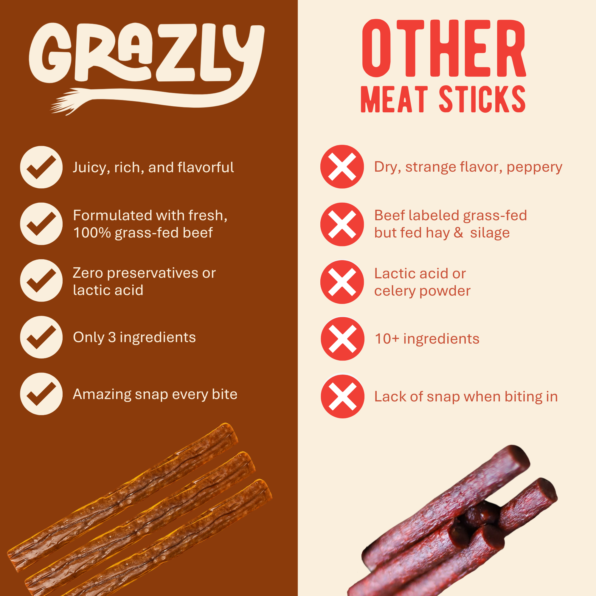 Plain Beef Meat Sticks - 100% Grass-Fed & Finished
