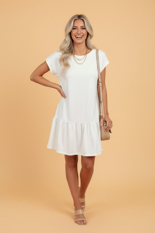 Solid Cap Sleeve Drop Waist T-Shirt Dress