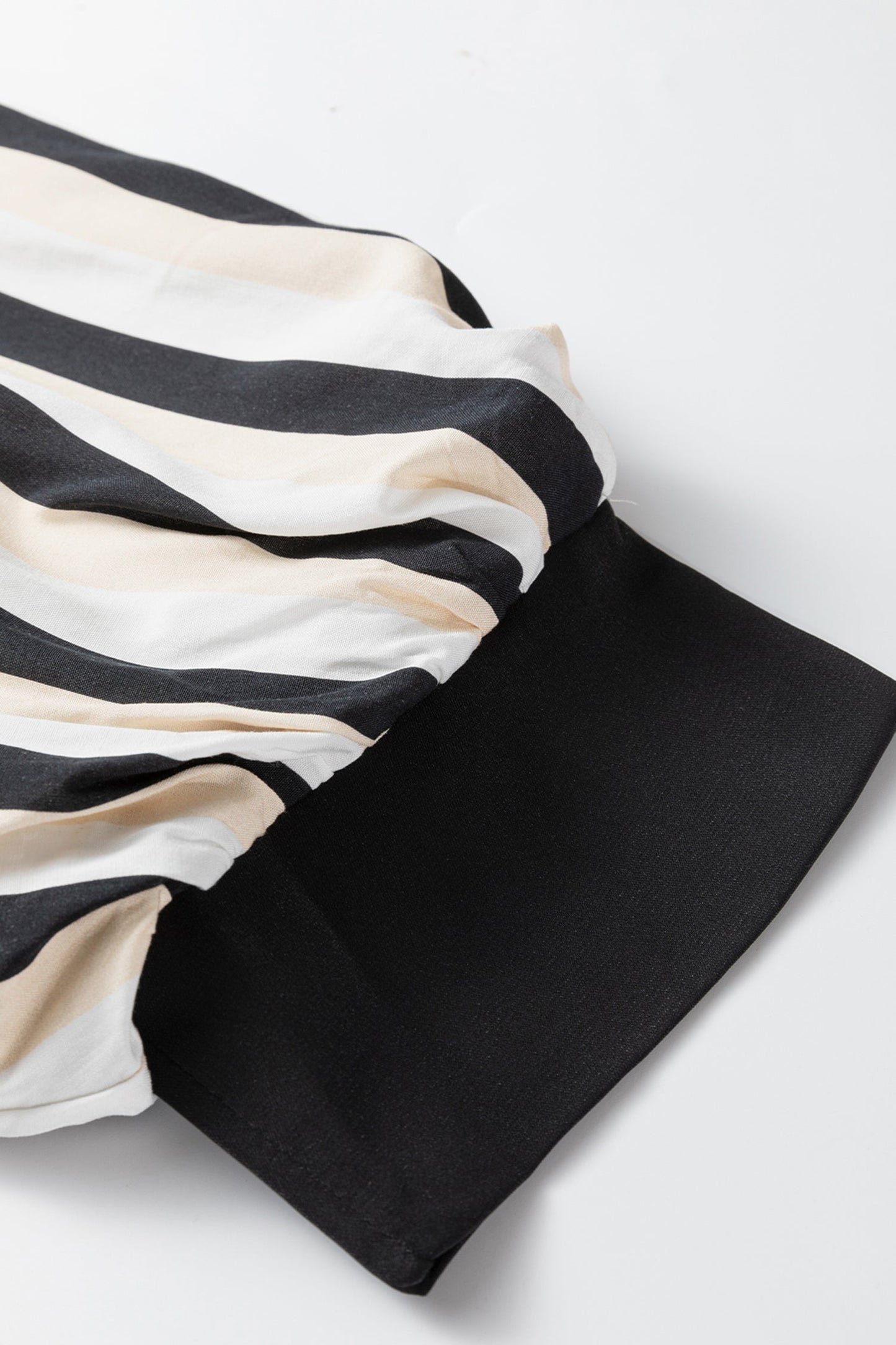 Black Stripe 3/4 Puff Sleeve Shirt Style Button Down Midi Dress
