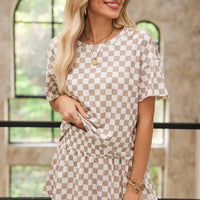 Luxury Checkerboard T Shirt and High Waist Skorts Set