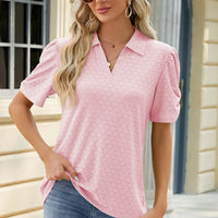 Eyelet Johnny Collar Puff Sleeve Blouse