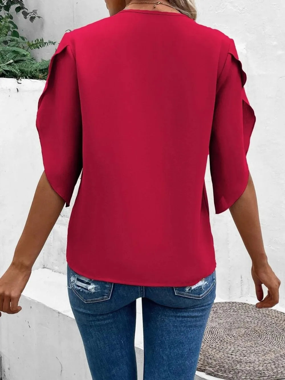 Lace Detail V-Neck Half Sleeve Women's Blouse