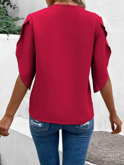 Lace Detail V-Neck Half Sleeve Women's Blouse