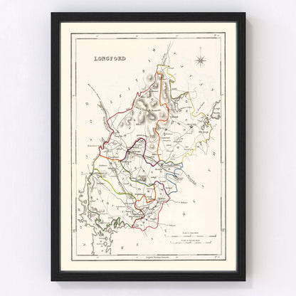Vintage Map of Longford County Ireland, 1846