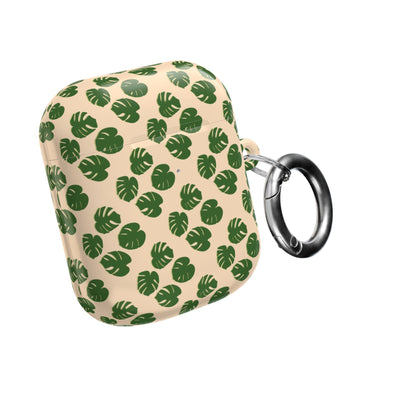 Monstera Pattern Earbud Case – Slim Protective Cover With Carabiner