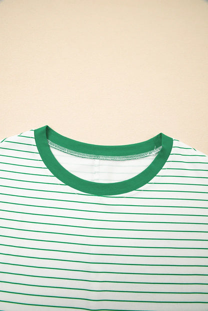 Stripe Ruffle Short Sleeve Crew Neck T-Shirt Mini Dress