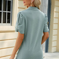 Eyelet Johnny Collar Puff Sleeve Blouse