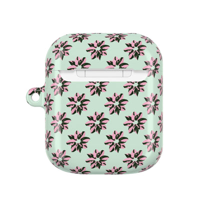Pink Princess Philodendron Pattern Earbud Case – Slim Protective Cover With Carabiner