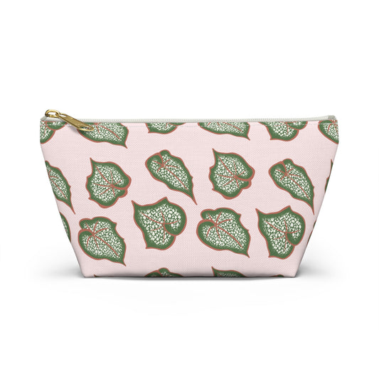 Begonia Pattern Accessory Pouch – Zippered Catch-All With T-Bottom
