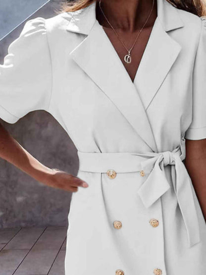 Lapel Collar Mini Dress with Tie Waist
