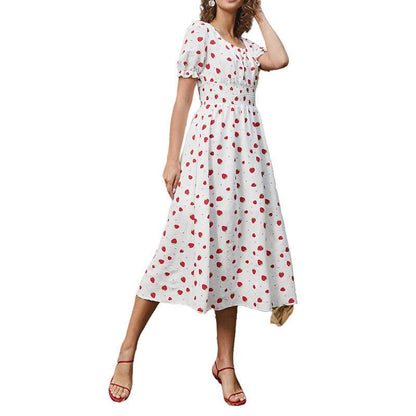 Strawberry Fields Summer Dress - Playful Floral Chiffon Dress for Women