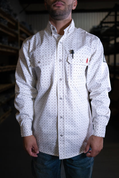 FR Pearl Snap Work Shirt - Phantom White - With U.S Flag