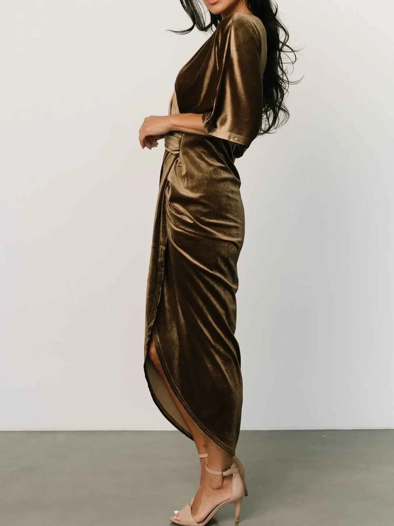Ruched Surplice Half Sleeve Dress, Holiday Dress
