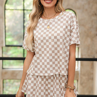 Luxury Checkerboard T Shirt and High Waist Skorts Set