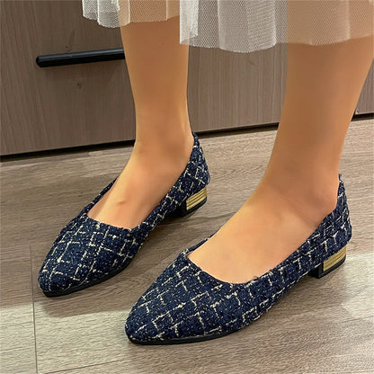 Women's Roman-Style Peep-Toe Slip-On Pumps – Chunky Low Heel Casual Flats
