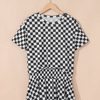 Luxury Checkerboard T Shirt and High Waist Skorts Set