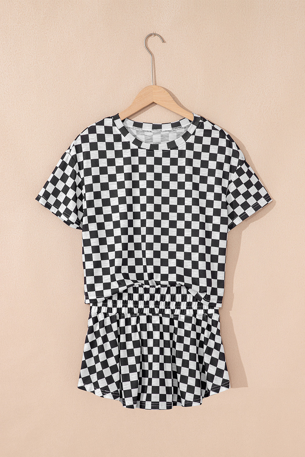 Luxury Checkerboard T Shirt and High Waist Skorts Set