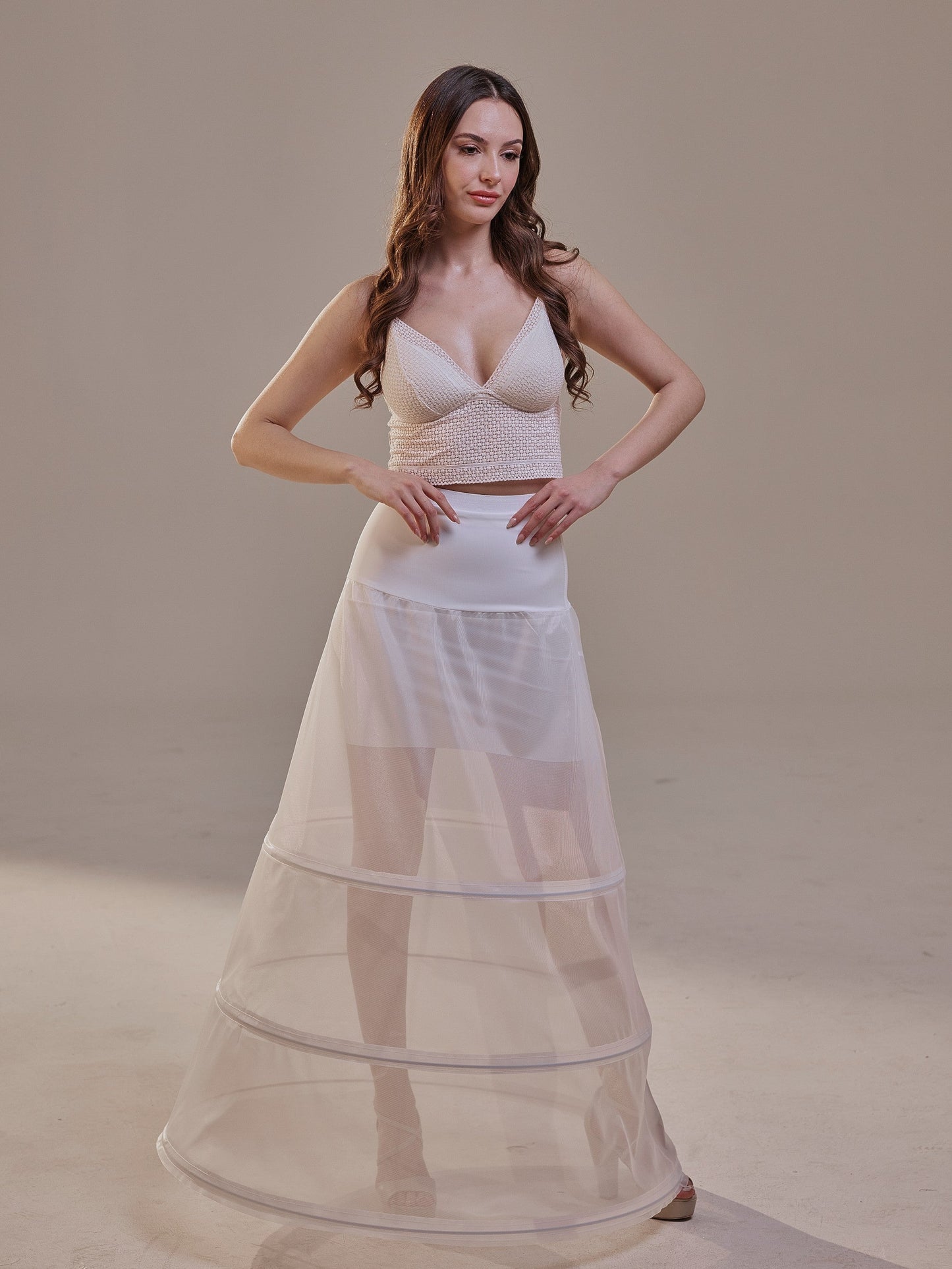 A-Line Wedding Dress Crinoline Skirt , 3 Hoops & Waist Corsage