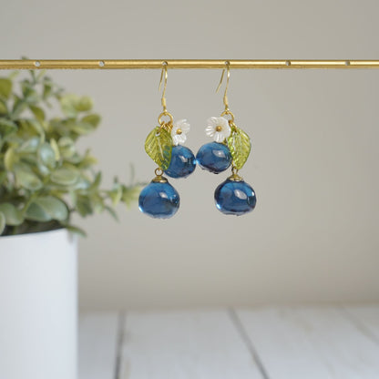 Blueberry Dangle Earrings| Handmade Resin Blueberry Cluster Fruit Earrings
