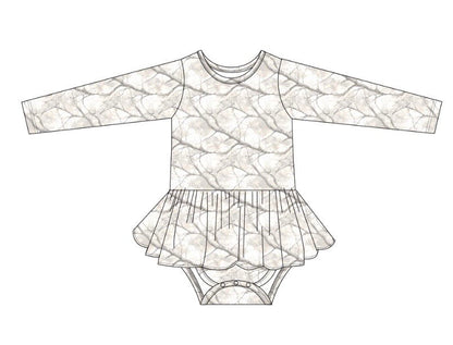 Whiteout: Long Sleeve Bodysuit Twirl Dress