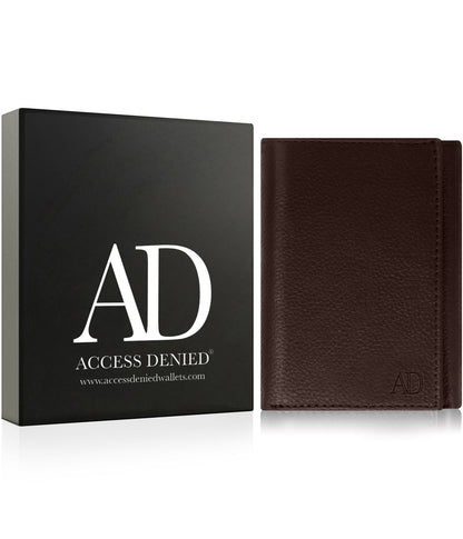 Genuine Leather Trifold Wallet – Flip-Up Dual ID Windows, RFID Blocking