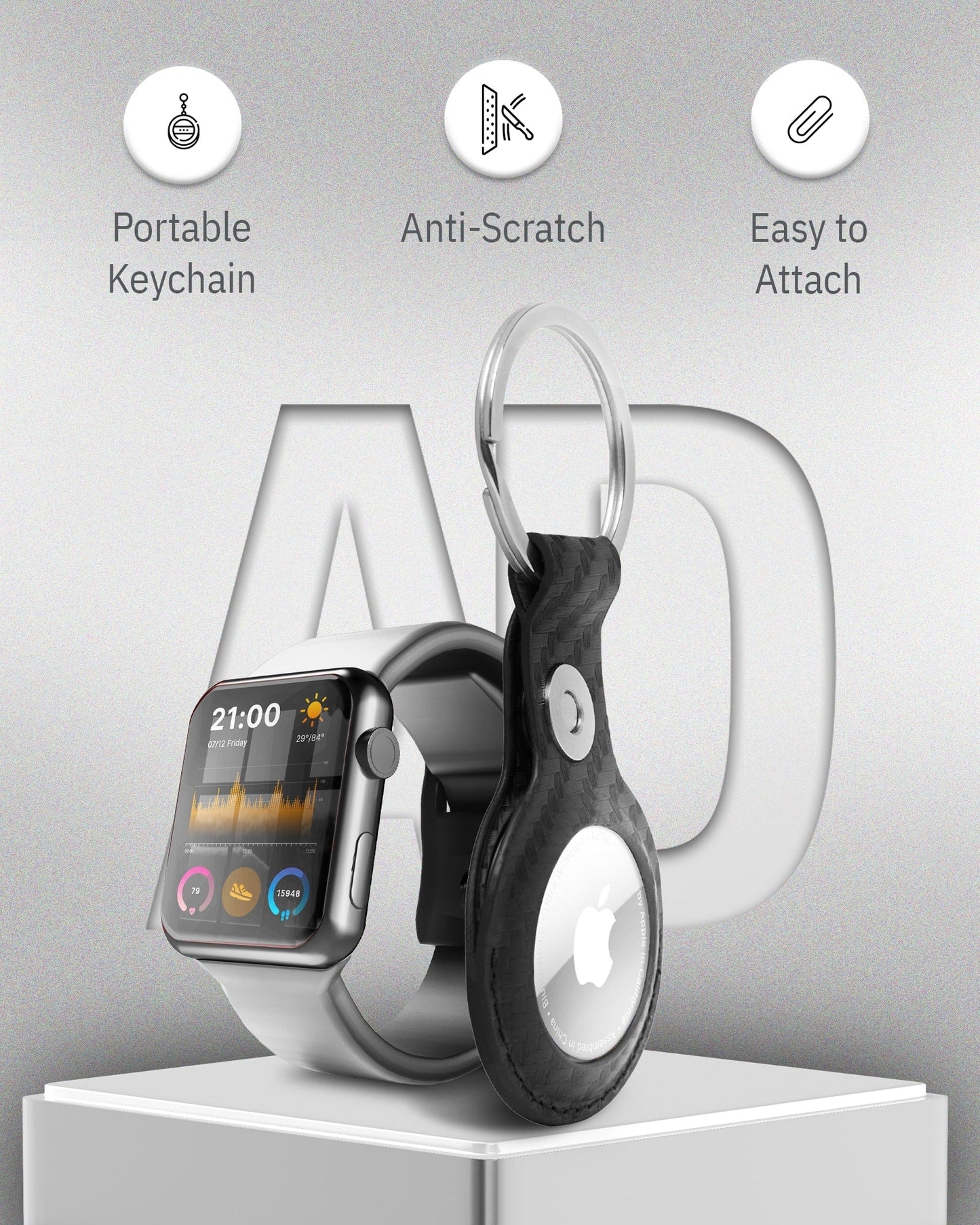 Genuine Leather AirTag Keychain – Protective Holder with Metal Ring