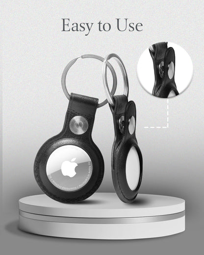 Genuine Leather AirTag Keychain – Protective Holder with Metal Ring