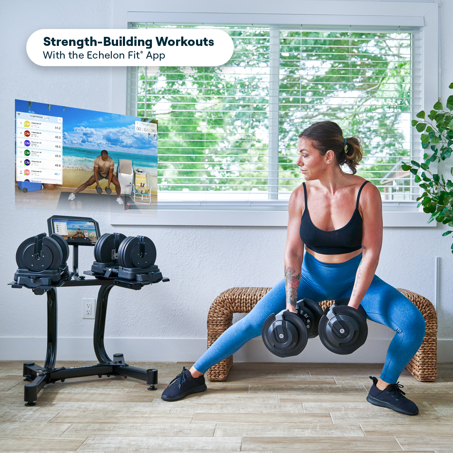 Echelon Strength Adjustable Dumbbells with Stand