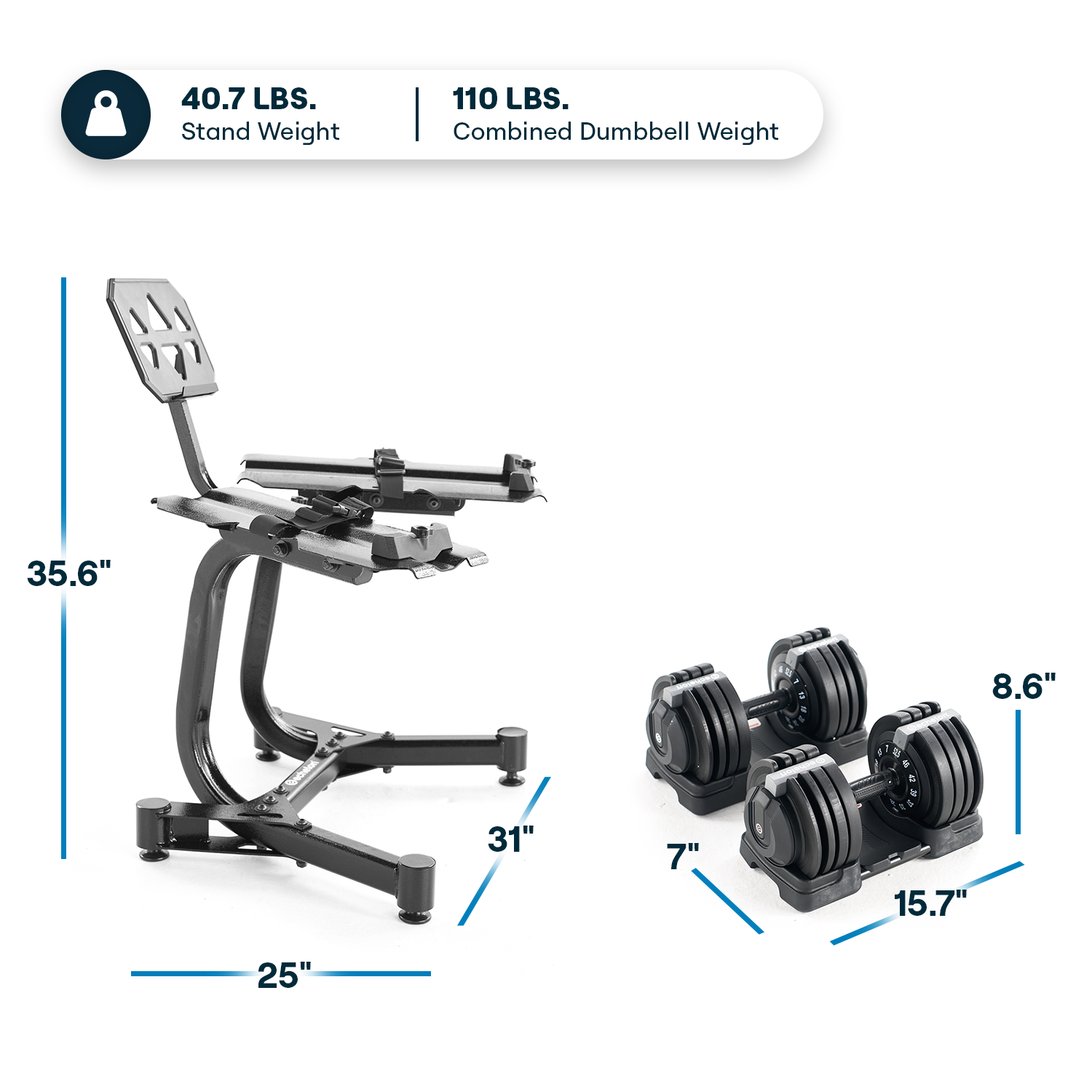 Echelon Strength Adjustable Dumbbells with Stand