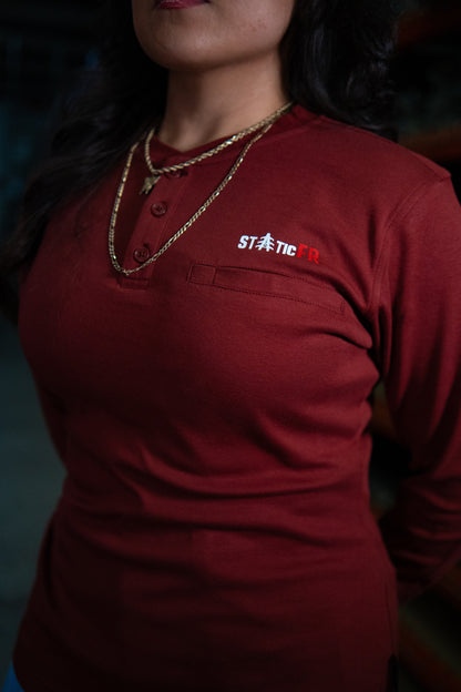 Women's FR 3-Button Henley - Wine Red