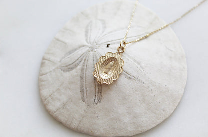 14k Gold Our Lady of Guadalupe Scalloped Necklace