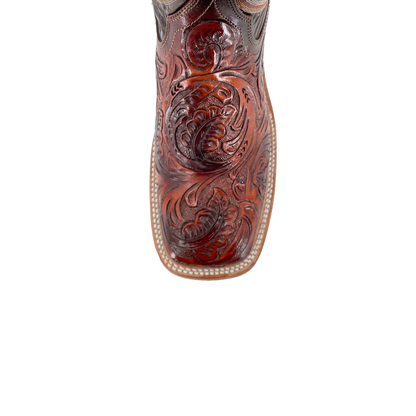 Men Bulldog Hand Tooled Boots - Old Leaf Cognac