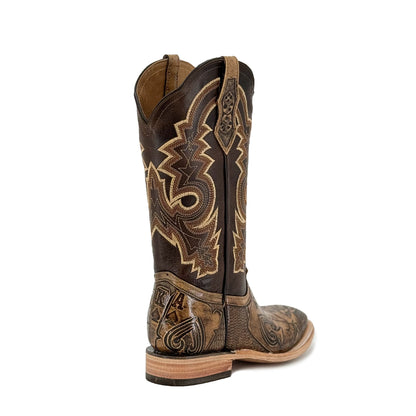 Women's Bulldog Hand Tooled Boots - Royal Flush Rustic