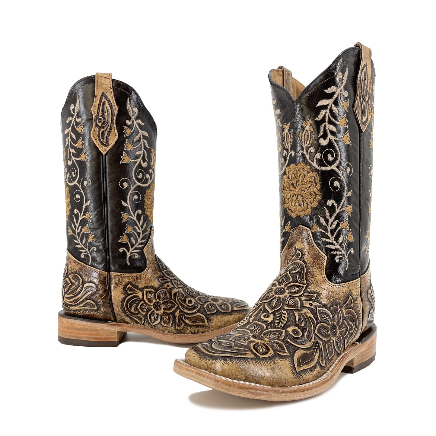 Women’s Bulldog Hand Tooled Boots - Floral Rustic