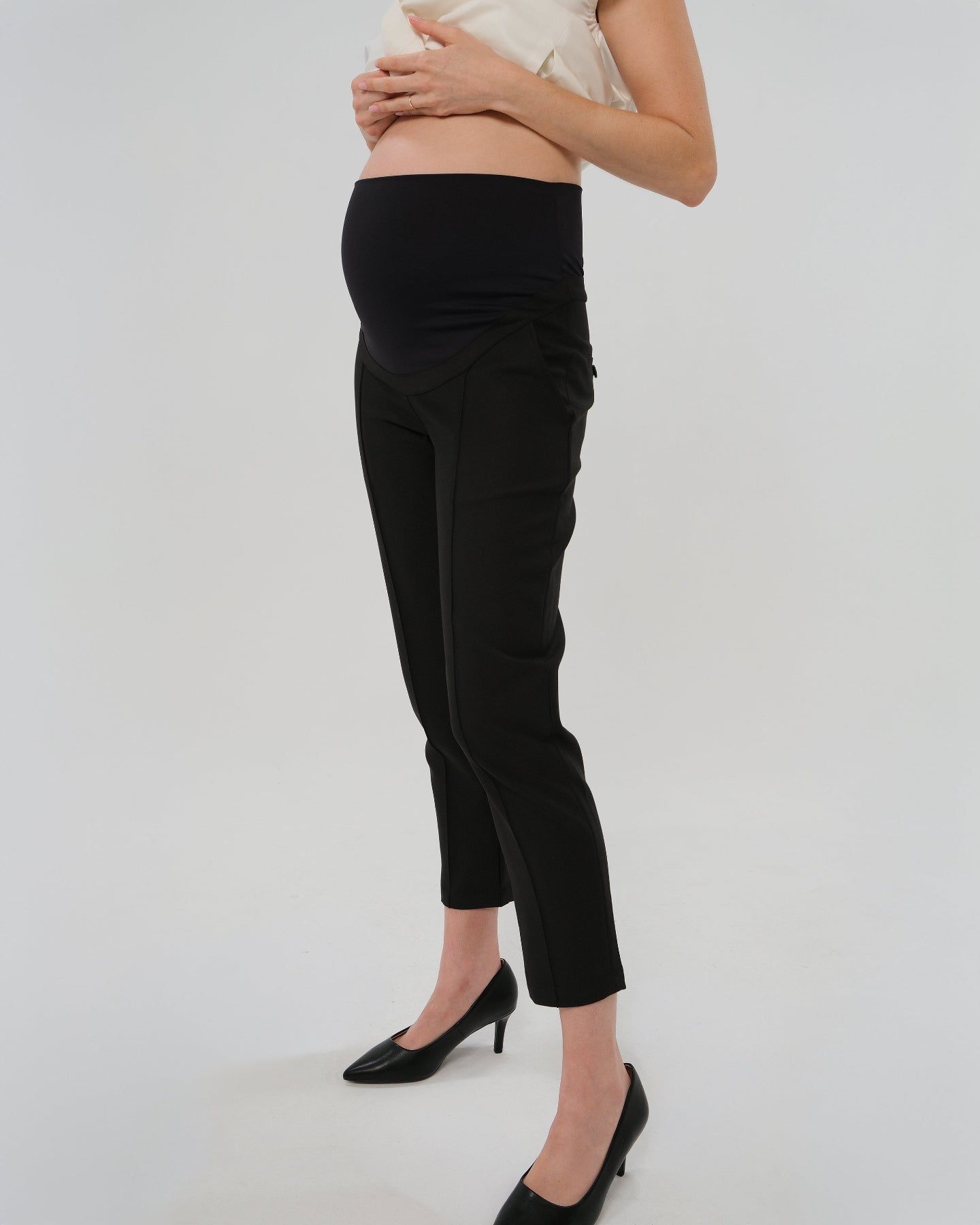 Slim Leg Maternity Work Pants in Black