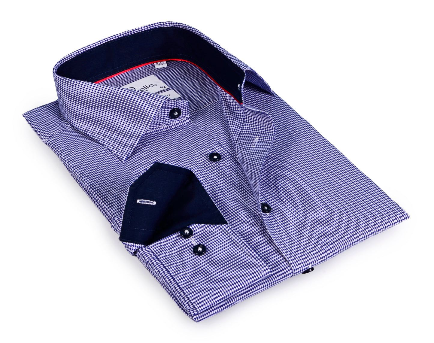 Blue Long Sleeve Shirt with contract trimming // Dual cuffs// contemporary fit- Final Sale