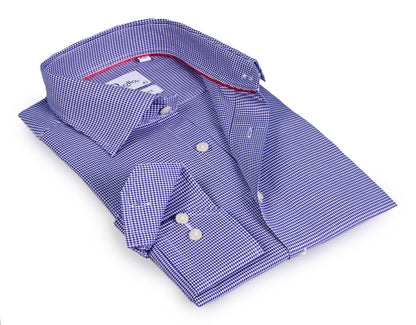 Blue Long Sleeve Shirt with contract trimming// Dual cuffs// contemporary fit- Final Sale