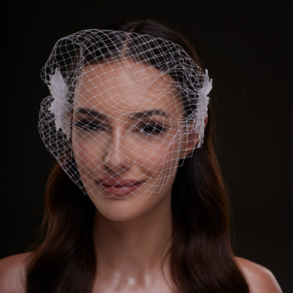 Bridal Birdcage Veil with Pearl & Leaf Side Comb