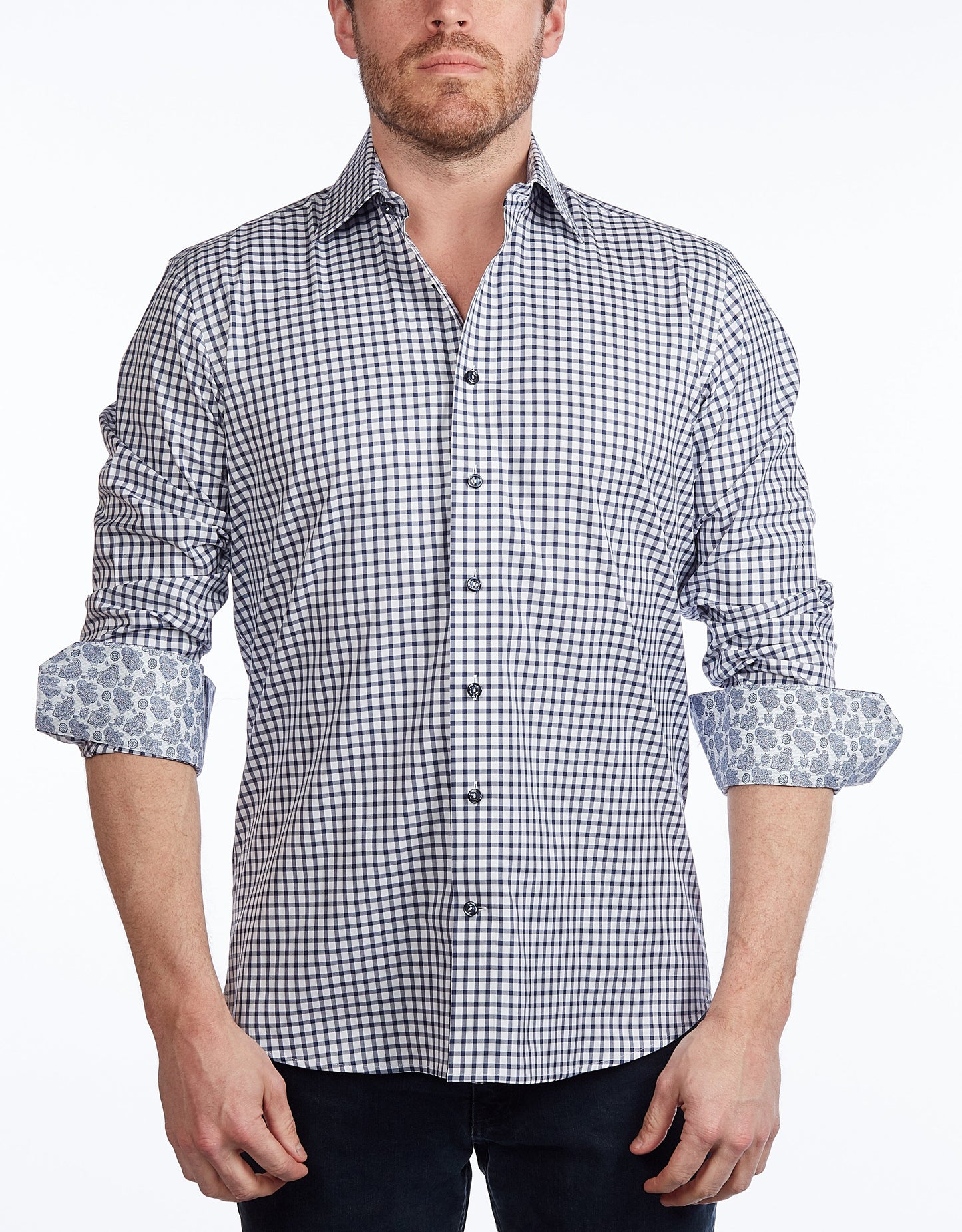 Button-Up Shirt //  - Contemporary Fit - contrast  trimming - final sale - Size Small