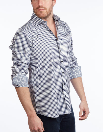 Button-Up Shirt //  - Contemporary Fit - contrast  trimming - final sale - Size Small