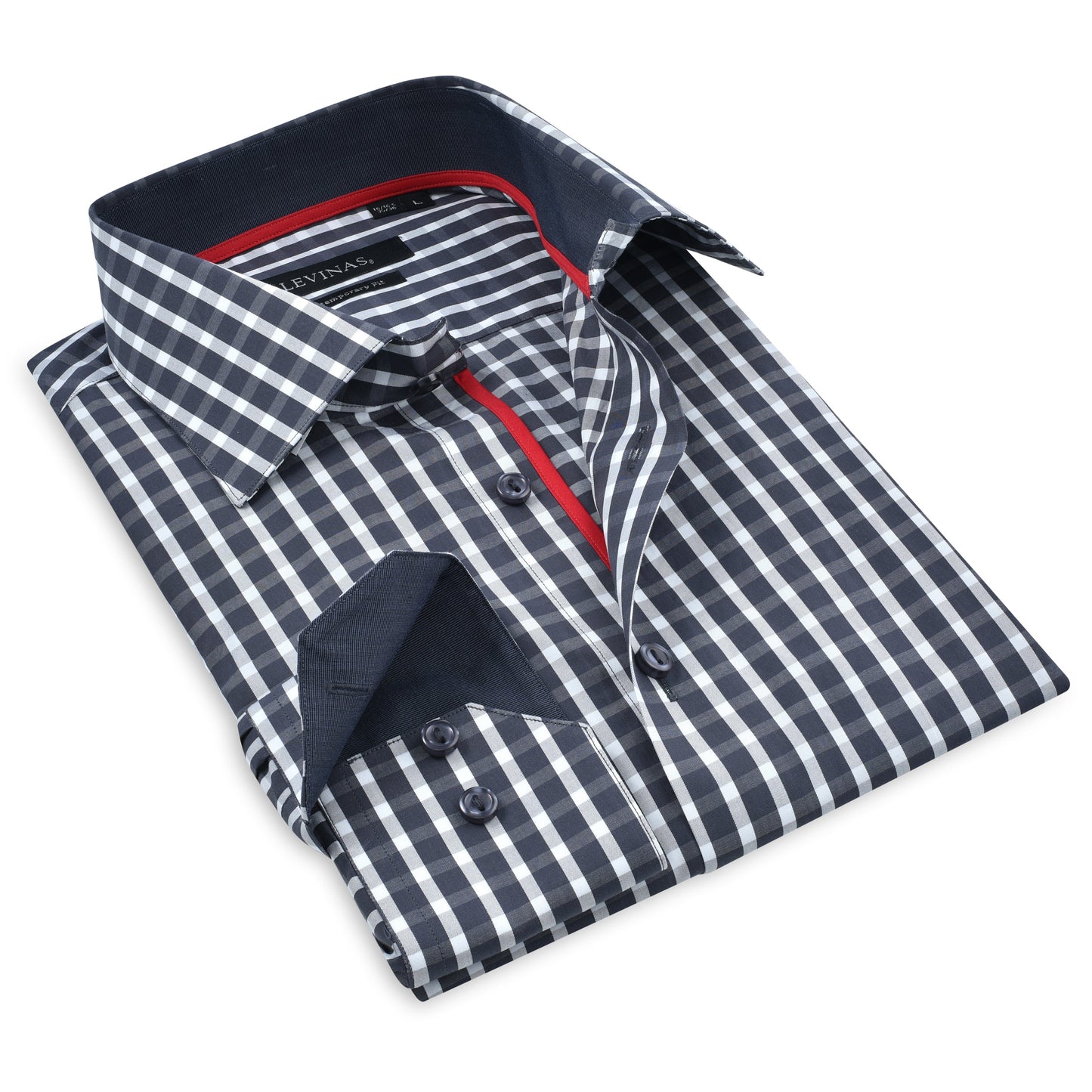 Button-Up Shirt I Charcoal -  Contemporary Fit - Contrast trimming - Size Small