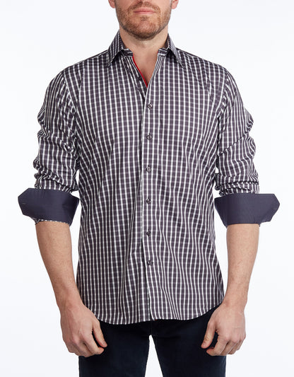 Button-Up Shirt I Charcoal -  Contemporary Fit - Contrast trimming - Size Small