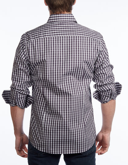 Button-Up Shirt I Charcoal -  Contemporary Fit - Contrast trimming - Size Small