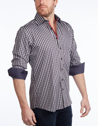 Button-Up Shirt I Charcoal -  Contemporary Fit - Contrast trimming - Size Small
